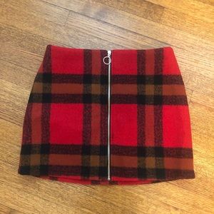 Plaid Mini Skirt with Front Zipper